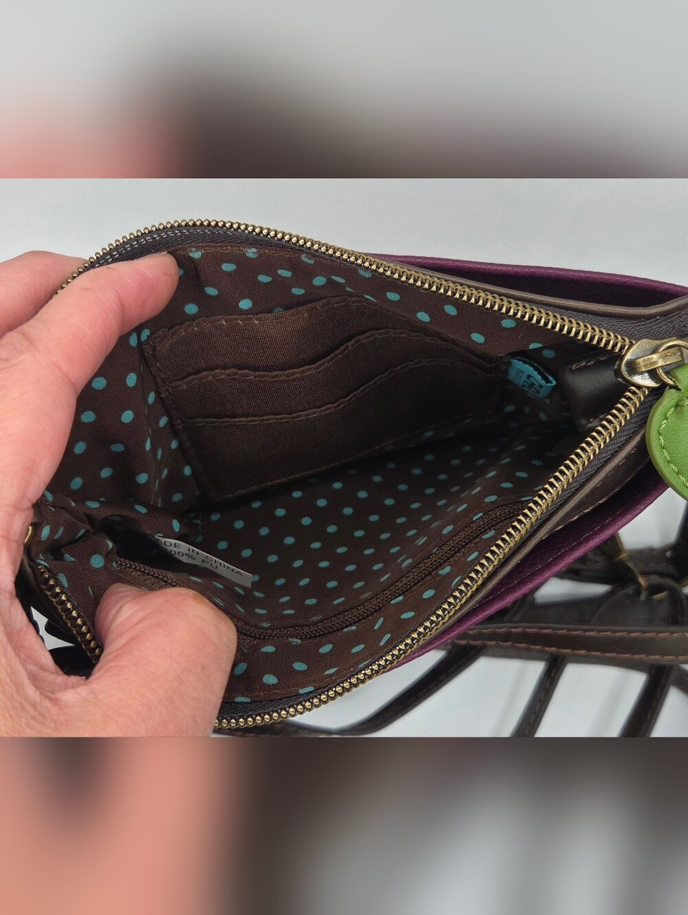 Chala Purple Floral Appliqué Crossbody with Blue & Green Accents - Picture 5 of 9